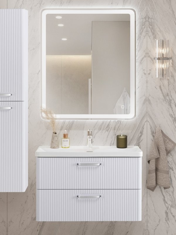 Мебель для ванной комнаты BelBagno Due 80 ручки хром полированный, белый металлик