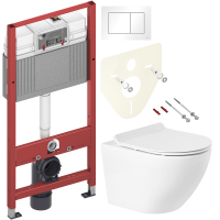 Комплект Унитаз подвесной BelBagno Sfera-r BB046CH-TOR безободковый + Крышка Piano BB2111SC с микролифтом + Инсталляция TECE Base 9400413 4 в 1 с кнопкой смыва
