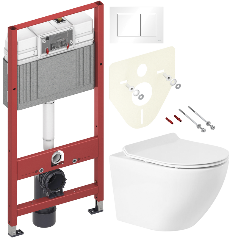 Комплект Унитаз подвесной BelBagno Sfera-r BB046CH-TOR безободковый + Крышка Piano BB2111SC с микролифтом + Инсталляция TECE Base 9400413 4 в 1 с кнопкой смыва