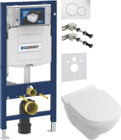 Комплект Унитаз подвесной Villeroy & Boch O.Novo 5660HR01 alpin, безободковый + Крепления Geberit Duofix 111.815.00.1 к стене + Звукоизоляция + Инсталляция UP 320 111.300.00.5 + Кнопка Sigma 01 115.770.11.5 белая