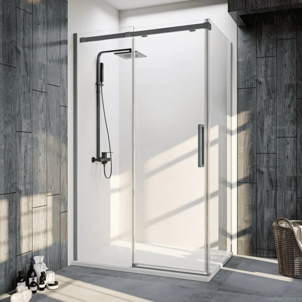 Душевой уголок Veconi Rovigo RV-070GR 140x80, брашированный графит