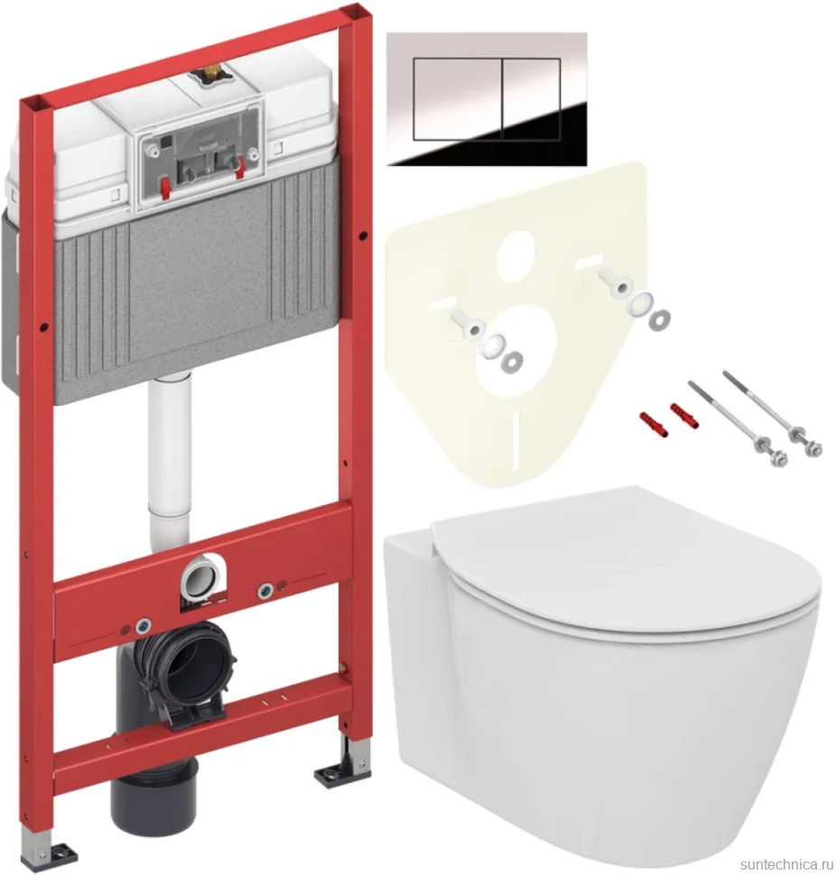 Комплект Унитаз подвесной Ideal Standard Connect AquaBlade E047901 + Крышка E772401 с микролифтом + Инсталляция TECE Now 9400412 4 в 1 с кнопкой смыва