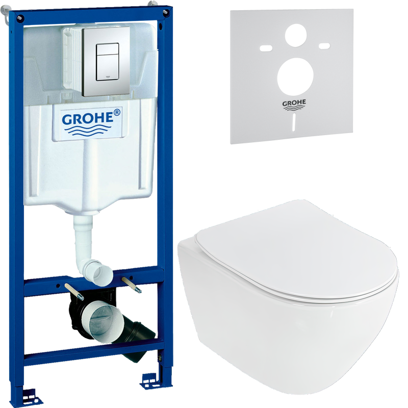 Комплект Унитаз подвесной Cezares Stylus + Крышка CZR-2316-SC с микролифтом + Инсталляция Grohe Rapid SL 38772001 3 в 1 с кнопкой смыва + Звукоизоляция