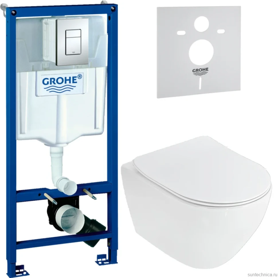 Комплект Унитаз подвесной Cezares Stylus + Крышка CZR-2316-SC с микролифтом + Инсталляция Grohe Rapid SL 38772001 3 в 1 с кнопкой смыва + Звукоизоляция
