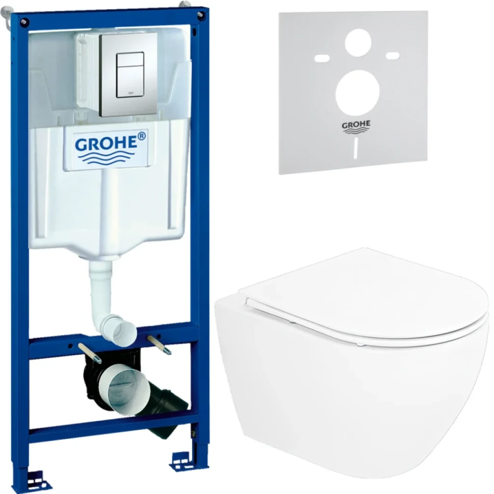 Комплект Унитаз подвесной Cezares Stylus + Крышка CZR-2316-SC с микролифтом + Инсталляция Grohe Rapid SL 38772001 3 в 1 с кнопкой смыва + Звукоизоляция