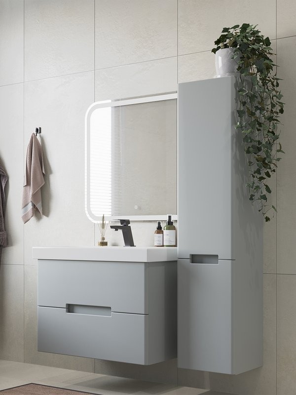 Мебель для ванной комнаты SanStar Ориана 80 подвесная, серая, раковина Cersanit Moduo 80