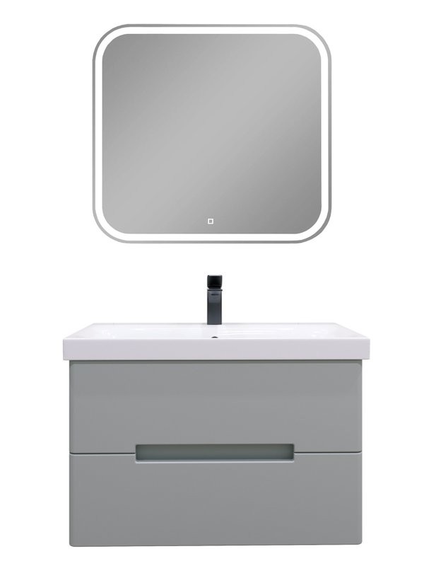 Мебель для ванной комнаты SanStar Ориана 80 подвесная, серая, раковина Cersanit Moduo 80