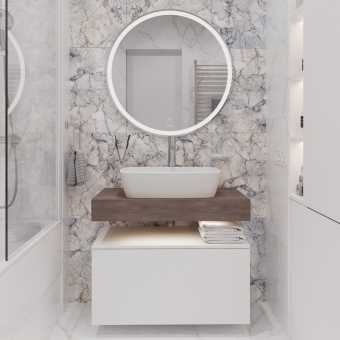 Мебель для ванной STWORKI Ольборг 80 столешница дуб карпентер, без отверстий, с тумбой 80, с раковиной Vitra Shift