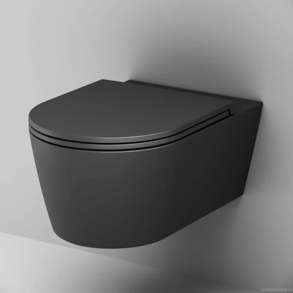 Комплект Унитаз подвесной AM.PM Func C8F1701MBSC безободковый, с микролифтом, матовый черный + Звукоизоляция Grohe + Инсталляция Solido 38811KF0 3 в 1 с кнопкой смыва