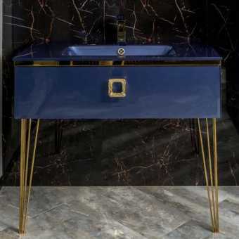 Тумба с раковиной Armadi Art Lucido 100 насыщенный синий, раковина 852-100-BL, ножки золото
