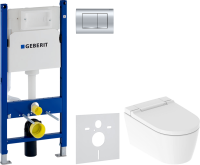 Комплект Умный унитаз Geberit AquaClean Sela 146.224.11.1 альпийский белый + Инсталляция Duofix Delta 458.163.21.1 с кнопкой смыва, хром + Звукоизоляция