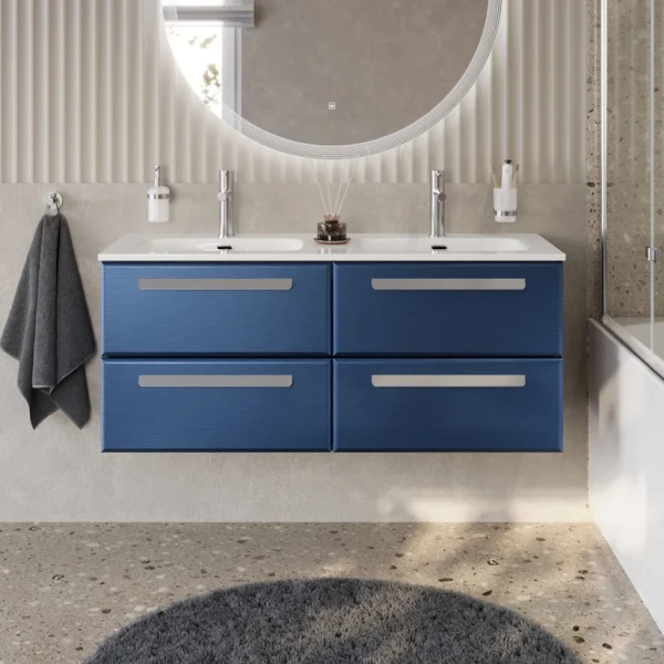 Тумба с раковиной Cezares Eco Cer-N 120 4 ящика, sapfiro, раковина Eco 120, двойная, ручки серые