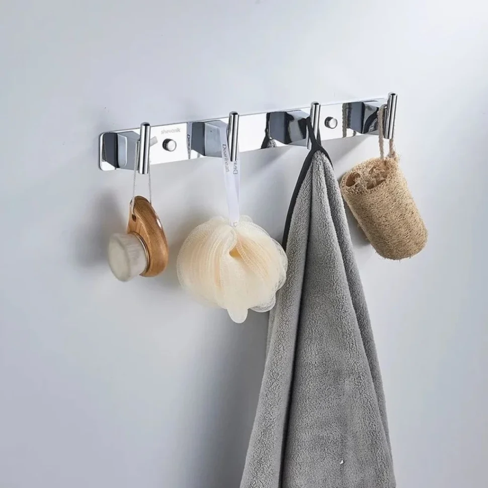 Крючки для ванной и кухни / планка с 4 крючками Shevanik SG5741, хром