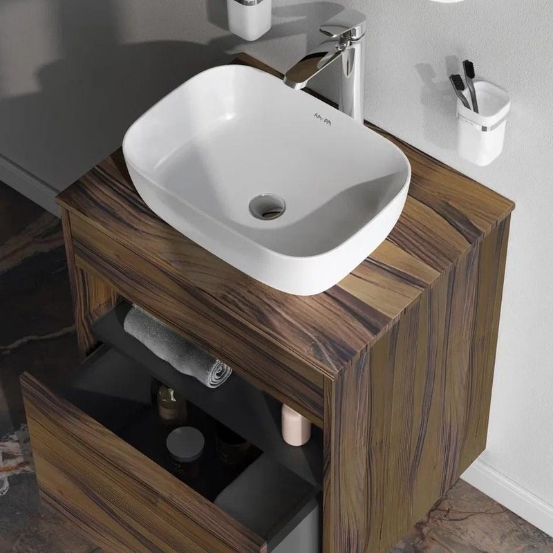 Тумба с раковиной AM.PM Func 60 дуб крафт, со столешницей, раковина M8FWCC10450WG