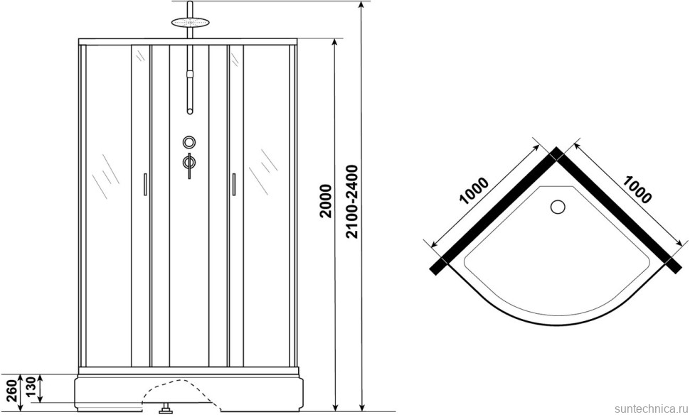 Душевая кабина Niagara Classic NG-3302-14BKT 100х100 см, без крыши, с тропическим душем