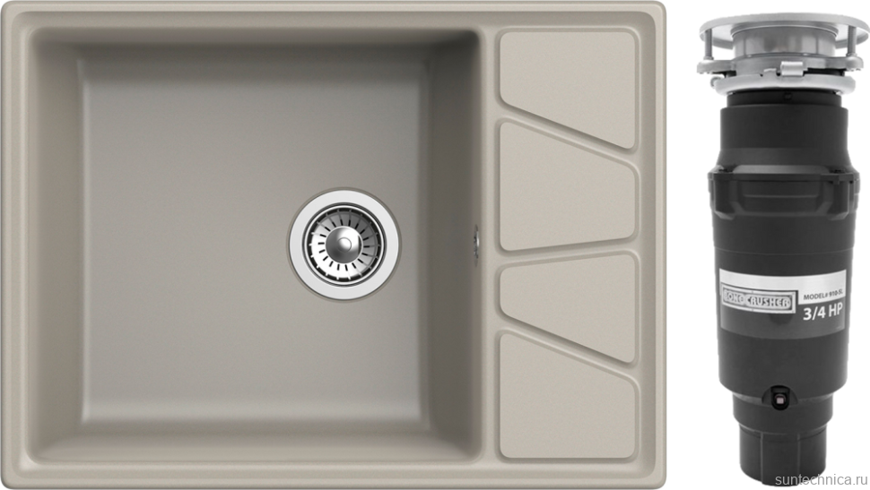 Комплект Мойка GranFest Vertex GF-V-680L топаз + Измельчитель Bone Crusher BC 910-SL-Slim Line