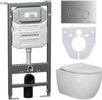 Комплект Унитаз подвесной Ceramicanova Play CN3001 безободковый, с микролифтом + Инсталляция Envision CN1001M + Кнопка Round, матовый хром