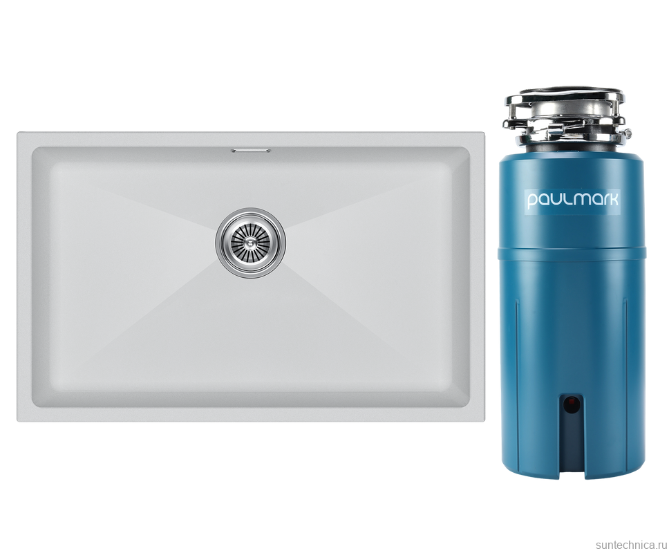 Комплект Мойка Paulmark Lumi LU74-WH белая + Измельчитель Intenso