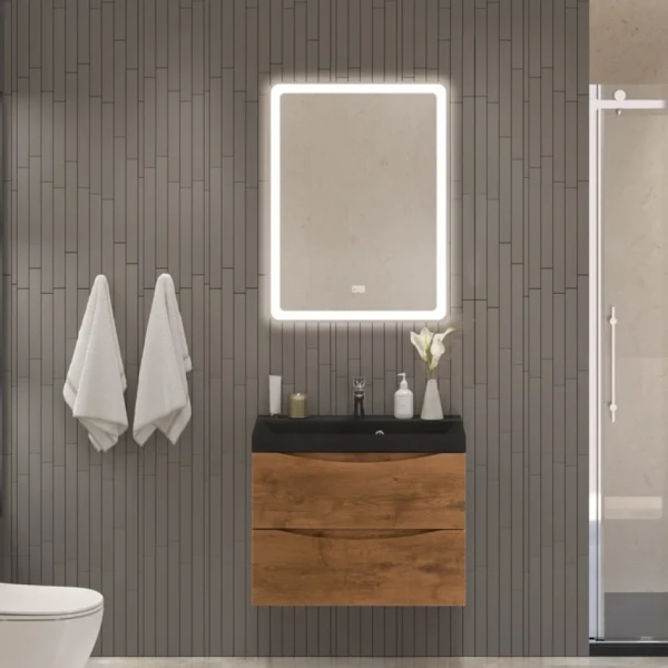 Мебель для ванной комнаты BelBagno Marino 70 подвесная, rovere nature, черная раовина