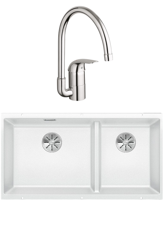Комплект Мойка Blanco Subline 480/320-U белая + Смеситель Grohe Euroeco