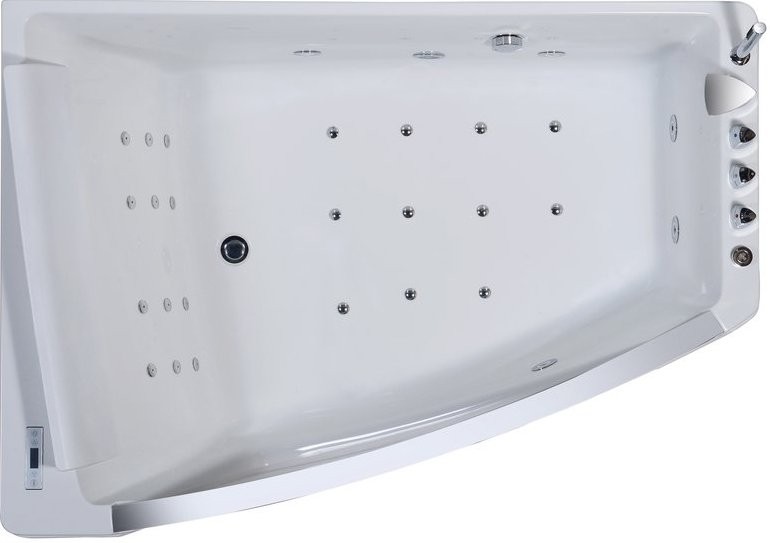 Акриловая ванна Orans BT-65109 L 170x120 см, угловая, левая, пристенная, с гидромассажем, белая, асимметричная, с каркасом, для двоих, со сливом-переливом, с подсветкой, с подголовником