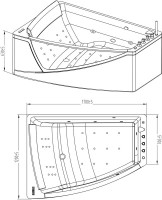 Акриловая ванна Orans BT-65109 L 170x120 см, угловая, левая, пристенная, с гидромассажем, белая, асимметричная, с каркасом, для двоих, со сливом-переливом, с подсветкой, с подголовником