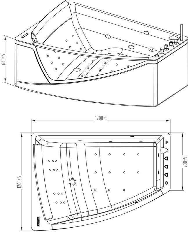 Акриловая ванна Orans BT-65109 L 170x120 см, угловая, левая, пристенная, с гидромассажем, белая, асимметричная, с каркасом, для двоих, со сливом-переливом, с подсветкой, с подголовником