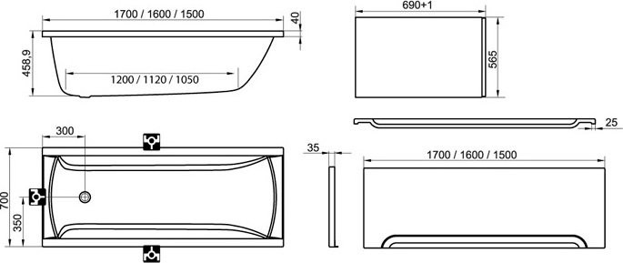 Акриловая ванна Ravak Classic C531000000 без опоры 160x70 см, пристенная, белая