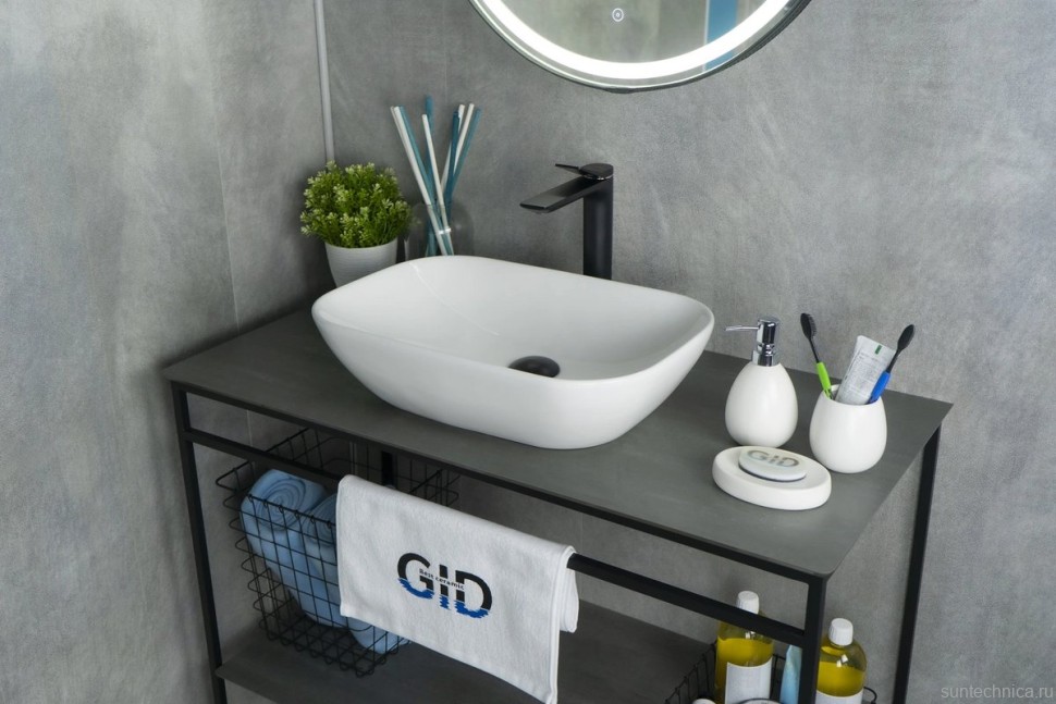 Накладная раковина GID Geometrico N9447 51 глянцевая белая, прямоугольная, фаянс