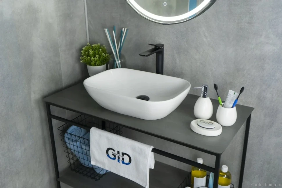 Накладная раковина GID Geometrico N9447 51 глянцевая белая, прямоугольная, фаянс