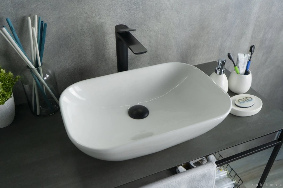 Накладная раковина GID Geometrico N9447 51 глянцевая белая, прямоугольная, фаянс