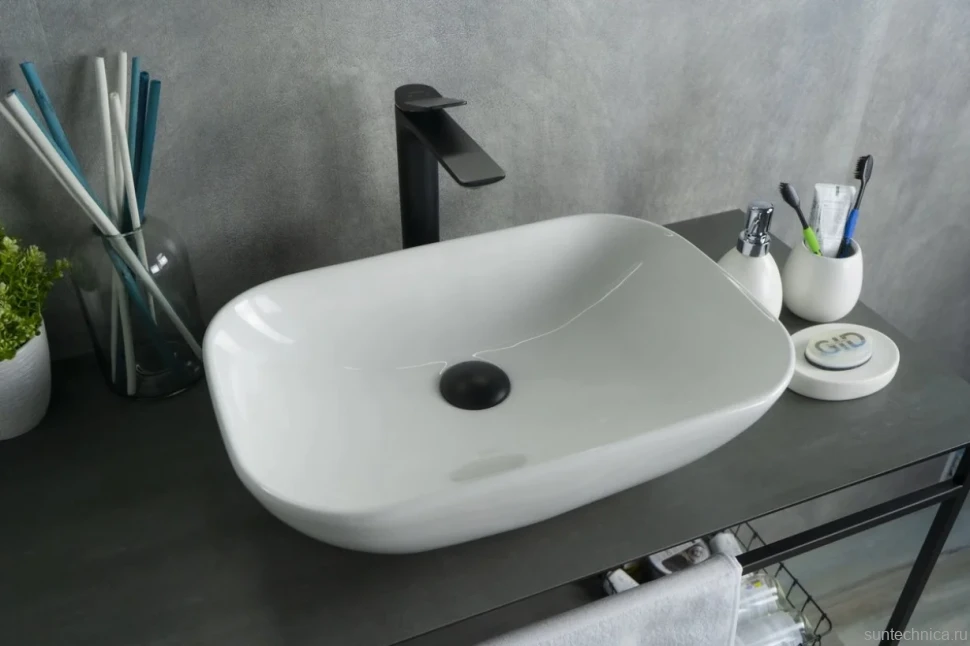 Накладная раковина GID Geometrico N9447 51 глянцевая белая, прямоугольная, фаянс
