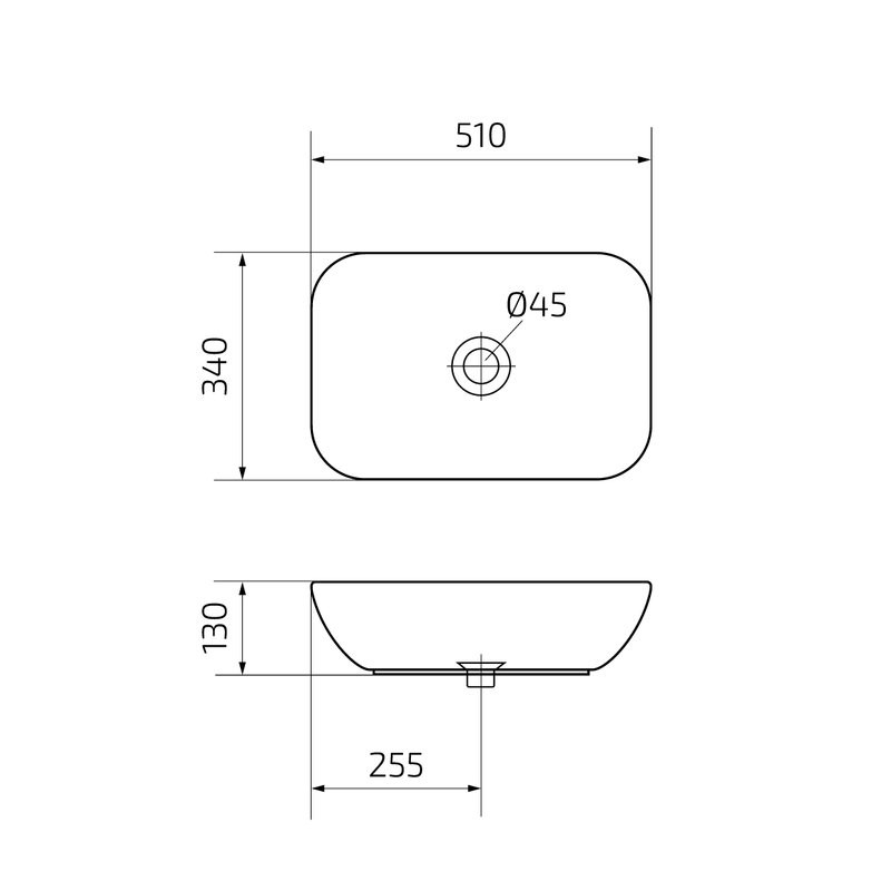 Накладная раковина GID Geometrico N9447 51 глянцевая белая, прямоугольная, фаянс