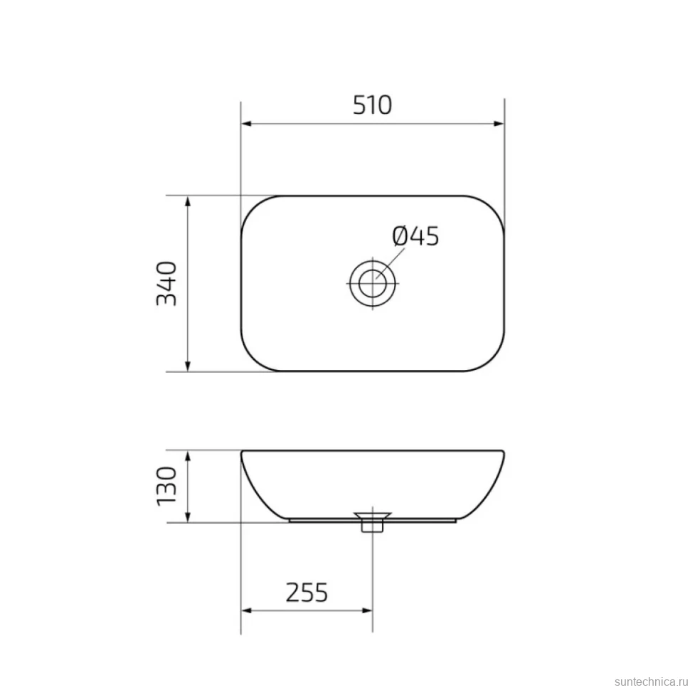 Накладная раковина GID Geometrico N9447 51 глянцевая белая, прямоугольная, фаянс