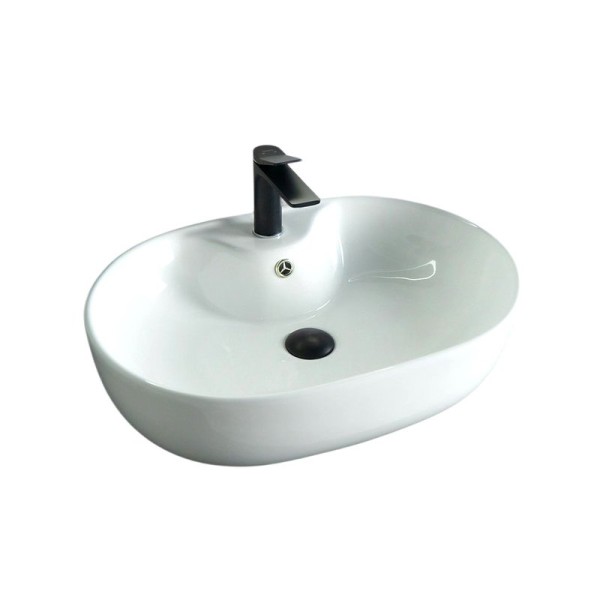 Накладная раковина GID Lago N9163 59 глянцевая белая, овальная, фаянс, с 1 отверстием под смеситель