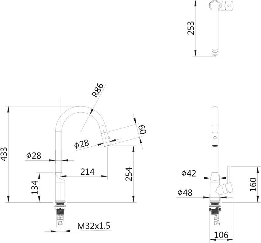 Смеситель для кухни Wonzon & Woghand WW-A21252-MB матовый черный