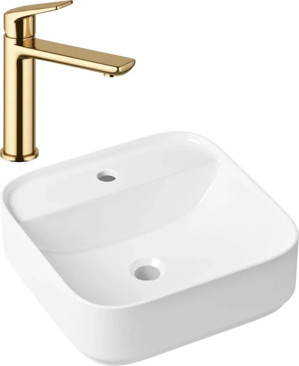 Комплект Накладная раковина Lavinia Boho Bathroom Sink Slim 33311007 + Смеситель Wellsee ICON! for life 182303000 золото
