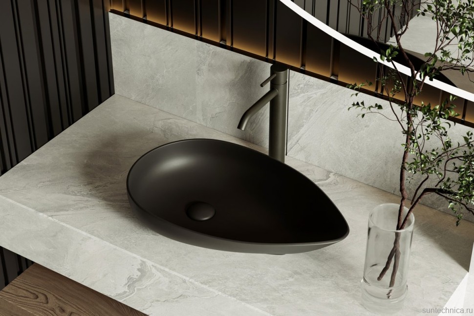 Накладная раковина Abber Bequem AC2117MB 59 матовая черная, фаянс