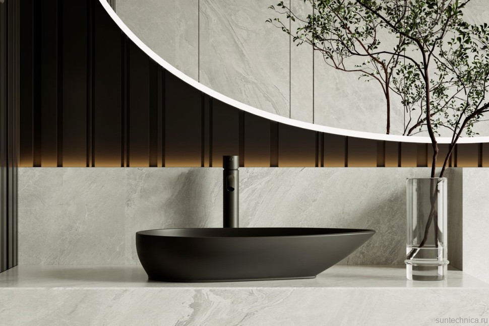 Накладная раковина Abber Bequem AC2117MB 59 матовая черная, фаянс