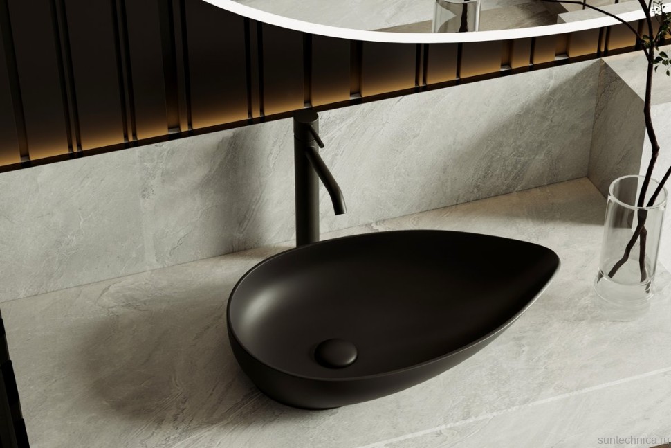 Накладная раковина Abber Bequem AC2117MB 59 матовая черная, фаянс