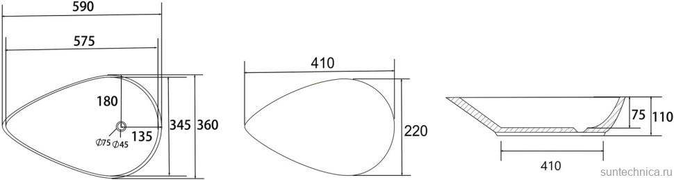 Накладная раковина Abber Bequem AC2117MB 59 матовая черная, фаянс