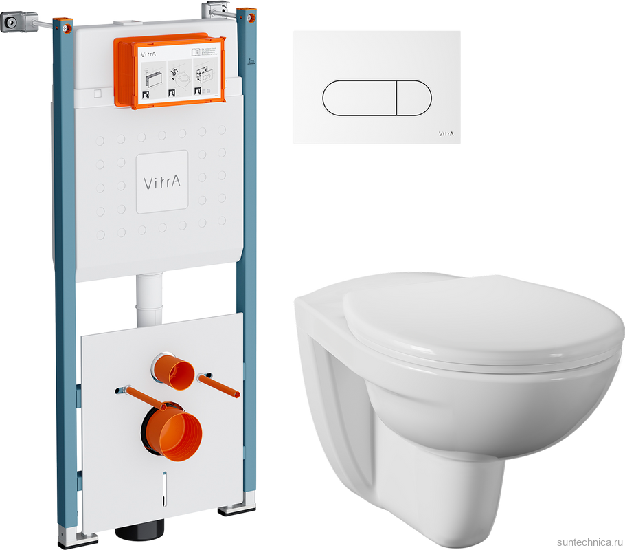 Комплект Унитаз подвесной Norm Fit + Крышка 803-003-701 + Инсталляция VitrA V-Fix Core 732-5800-01PV + Кнопка Root Round 740-2200 белая глянцевая