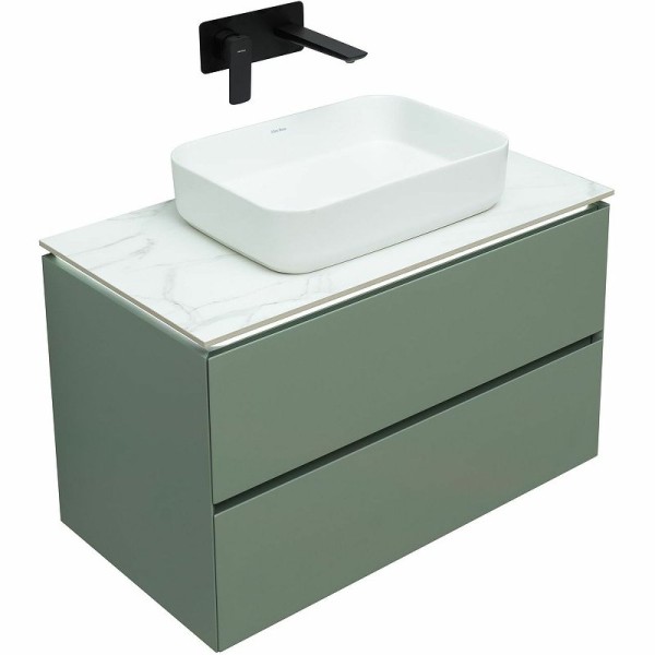 Тумба с раковиной Allen Brau Infinity 85 подвесная, олива матовый, столешница мрамор