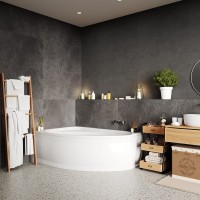 Акриловая ванна Vagnerplast Hapi L 170x110 см, угловая, левая, пристенная, белая, асимметричная, с каркасом