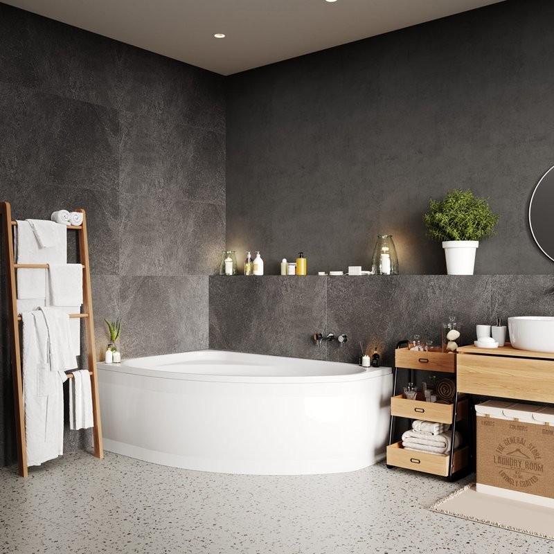 Акриловая ванна Vagnerplast Hapi L 170x110 см, угловая, левая, пристенная, белая, асимметричная, с каркасом