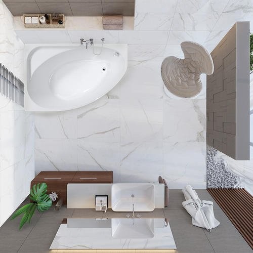 Акриловая ванна Vagnerplast Hapi L 170x110 см, угловая, левая, пристенная, белая, асимметричная, с каркасом