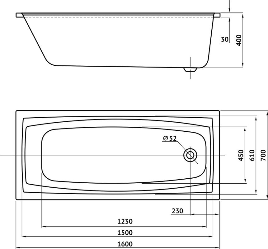 Акриловая ванна Berges Feya 050011 без опоры 160x70 см, пристенная, белая