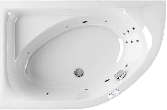 Акриловая ванна Excellent Aquarella WAEX.ARL17.LINE L 170x110 см, угловая, левая, пристенная, с гидромассажем, белая, асимметричная, с каркасом, с сиденьем, со сливом-переливом