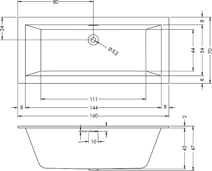 Акриловая ванна Riho Rething Cubic 160x70 см, встраиваемая, цвет европейский белый, с каркасом, со сливом-переливом