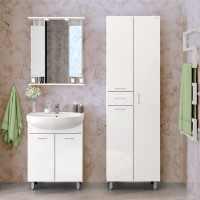 Шкаф-пенал для ванной Onika Модерн 52 напольный, с бельевой корзиной, белый